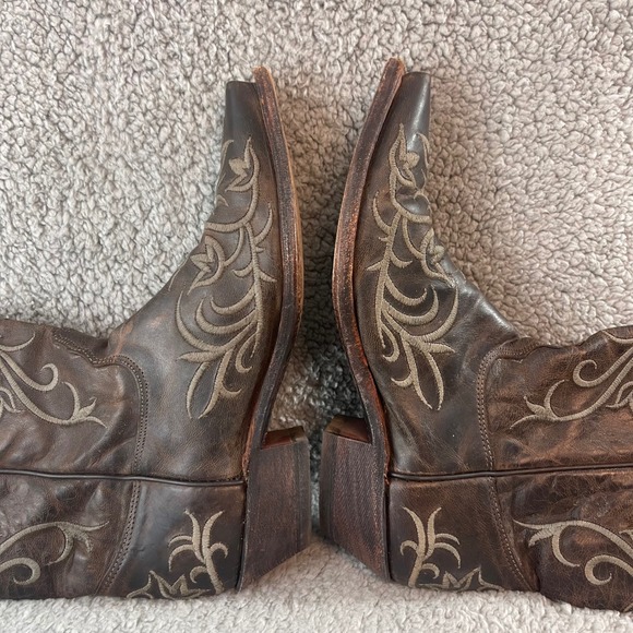 Tony Lama Women's 8B Brown Leather Western Cowboy Calf High Embroidered Boots - Picture 5 of 12